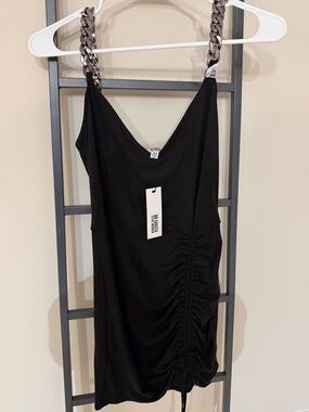 BB Dakota Black V-Neck Mini Dress with Chain Straps